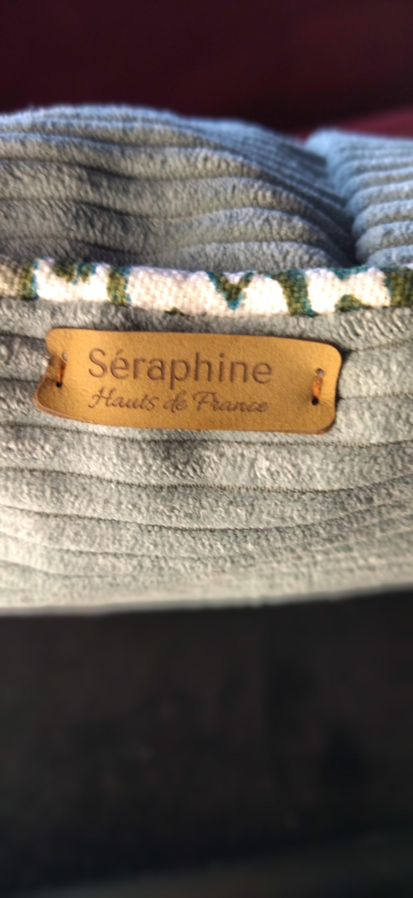 Coussin velours grosses côtes gris bleu